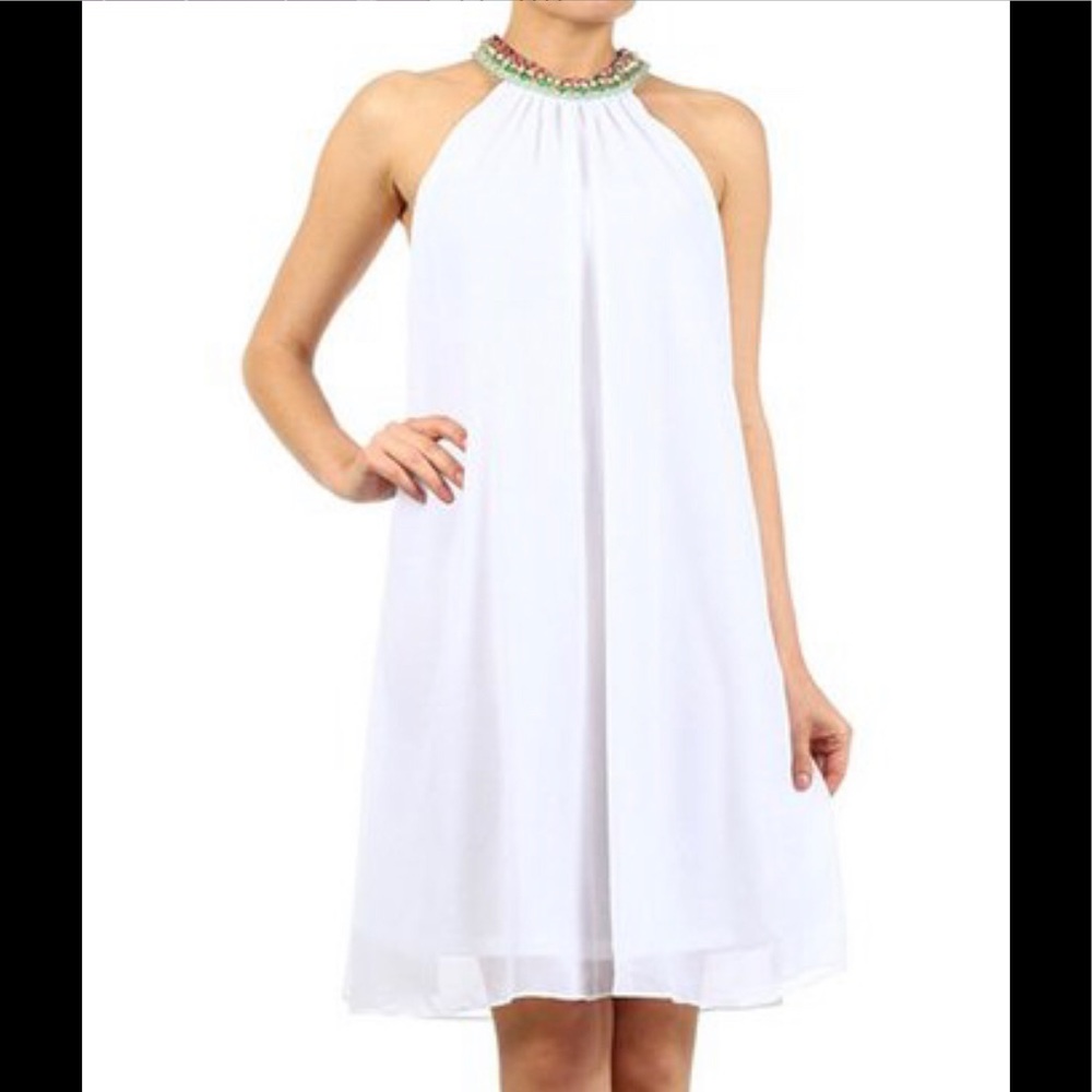 White dress with jeweled collar size M